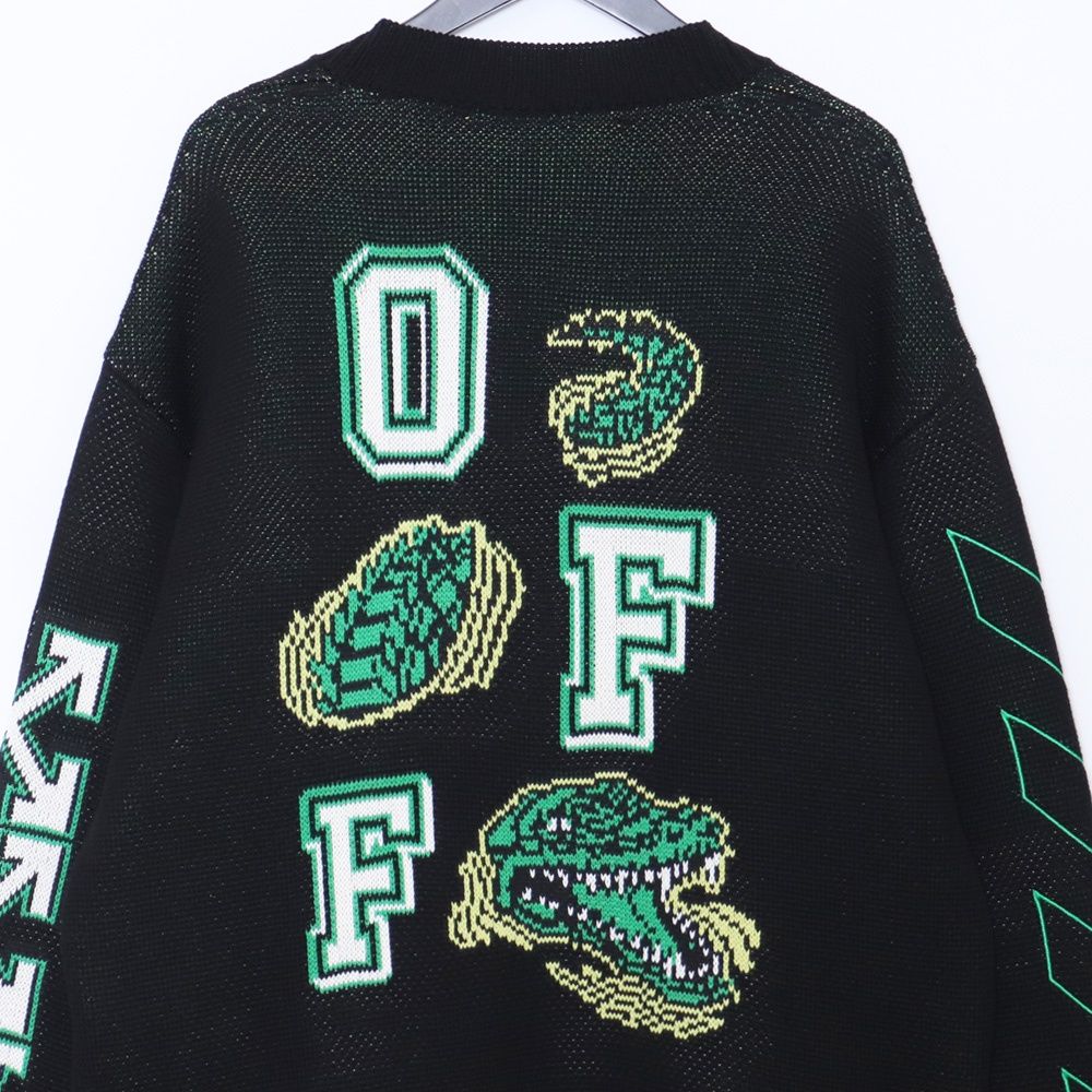 OFF-WHITE black crocodile varsity cardigan XSサイズ ブラック OMHB019S25KNI002