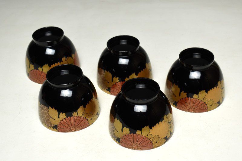 蔵A3677 輪島塗 蒔絵菊花文 吸物椀 汁椀 五客 共箱 IMPECCABLEHEALTHCARESERVICES_COM