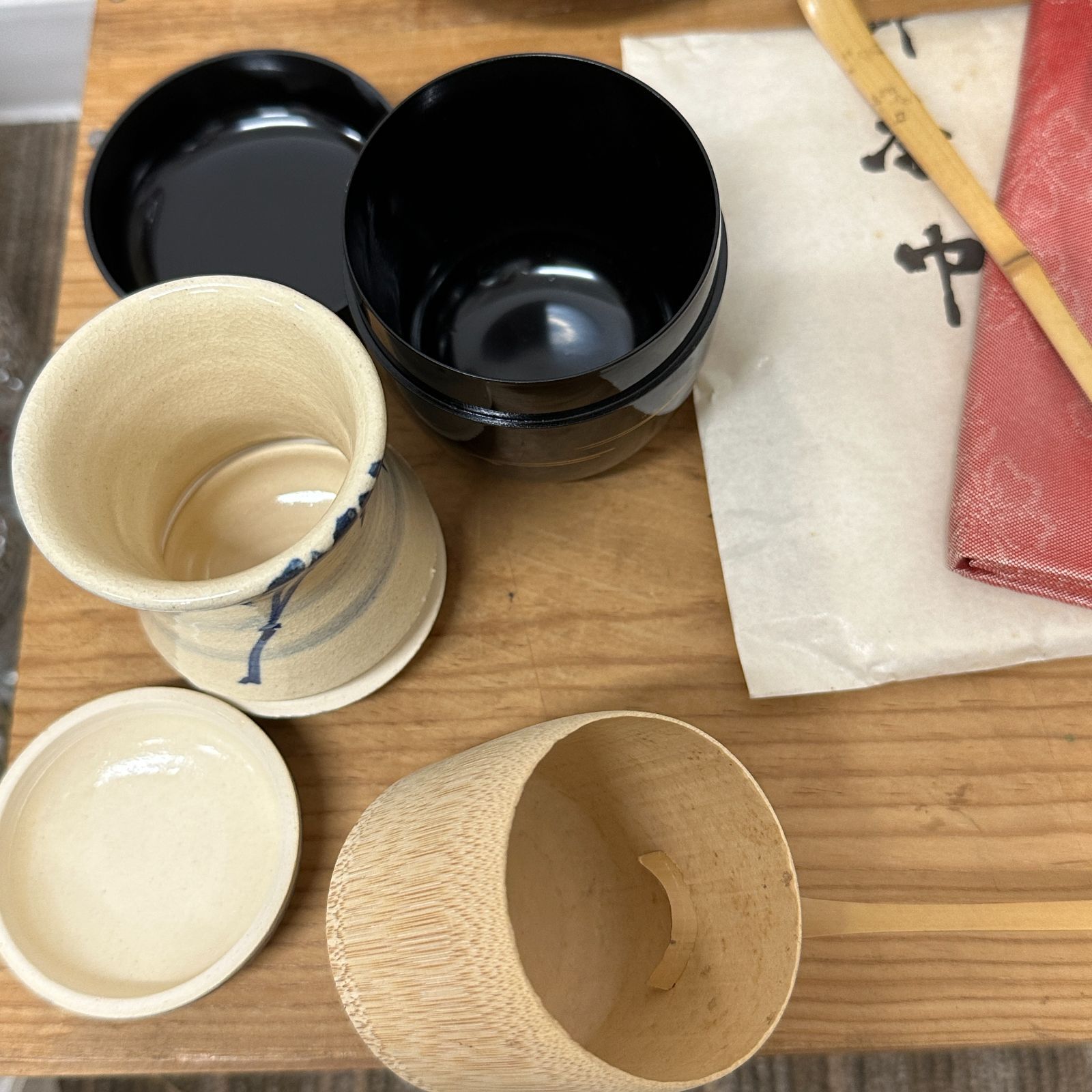 茶道具一式 茶箱 昭和レトロ ヴィンテージ 短冊箱 水指 茶碗