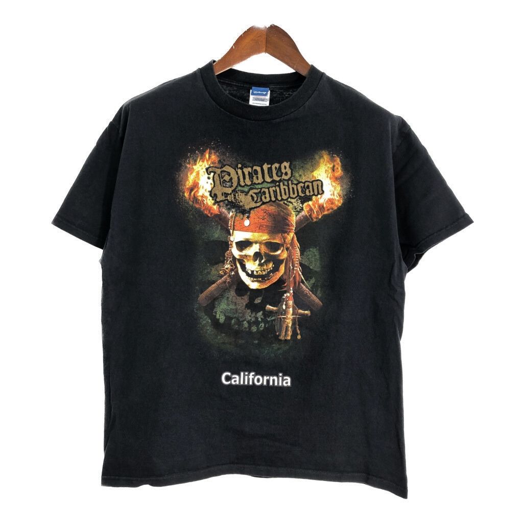 00年代 Disney ディズニー Pirates of Caribbean パイレーツ オブ カリビアン 半袖Ｔシャツ ムービー ブラック メンズ L 古着 T9984