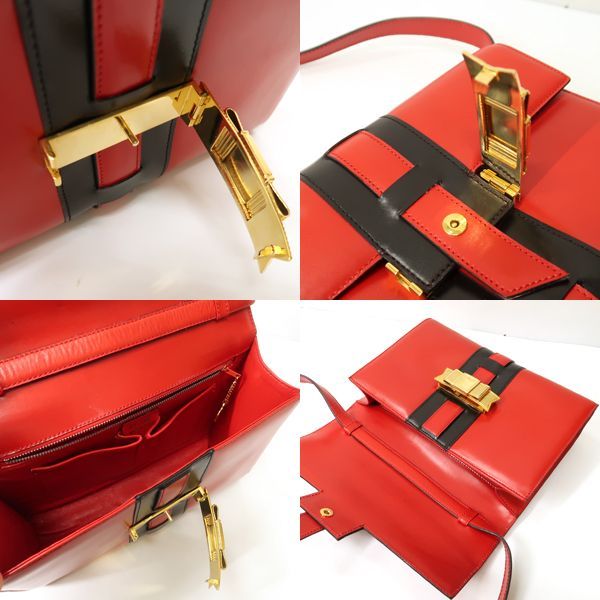 【美品】セリーヌ　ショルダーバッグ　2way　サークル　ゴールド金具　レザー　赤 セリーヌ CELINE ミニボストン 肩がけ トートバッグ レザー