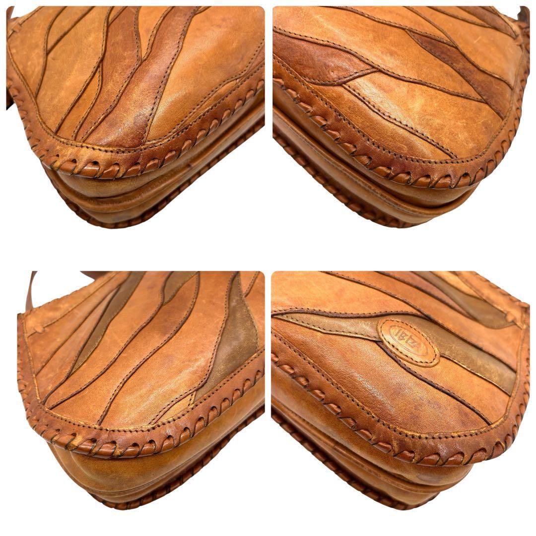 良品 1131 イビサ ショルダーバッグ パッチワーク レザー ブラウン  