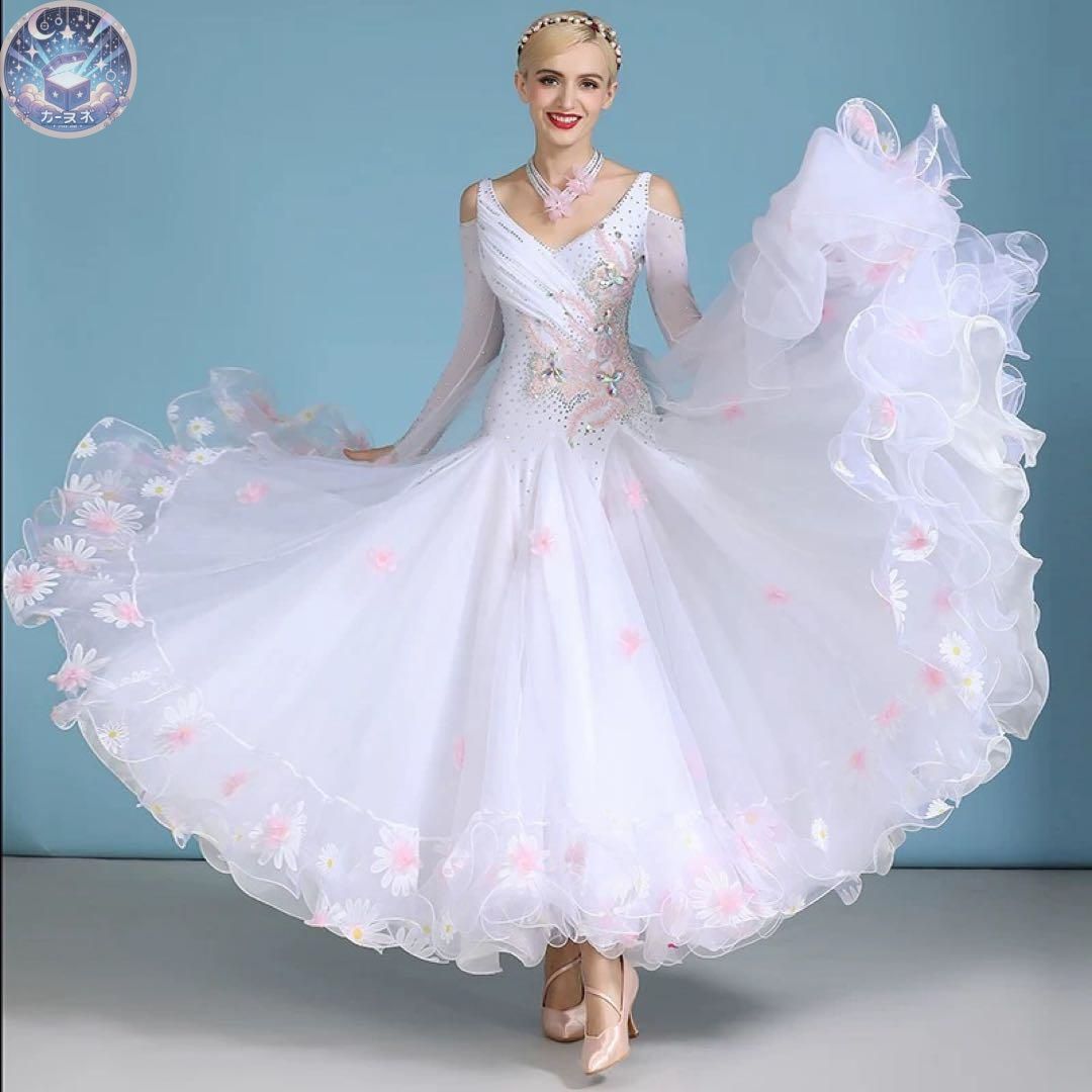 華やかストーン付きスタンダードドレス 輝くスタイルで競技会やパーティーに最適