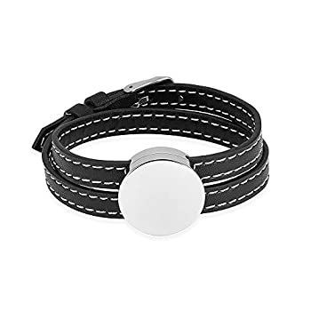 Constantlife 火葬ブレスレット 遺灰用 メモリアル 骨壺 バングル ジュエリー ステンレススチール ラウンドロケット 調節可能 レザーバンド チャ