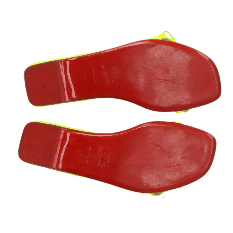 クリスチャンルブタン リボン/クリアストラップフラットサンダル  