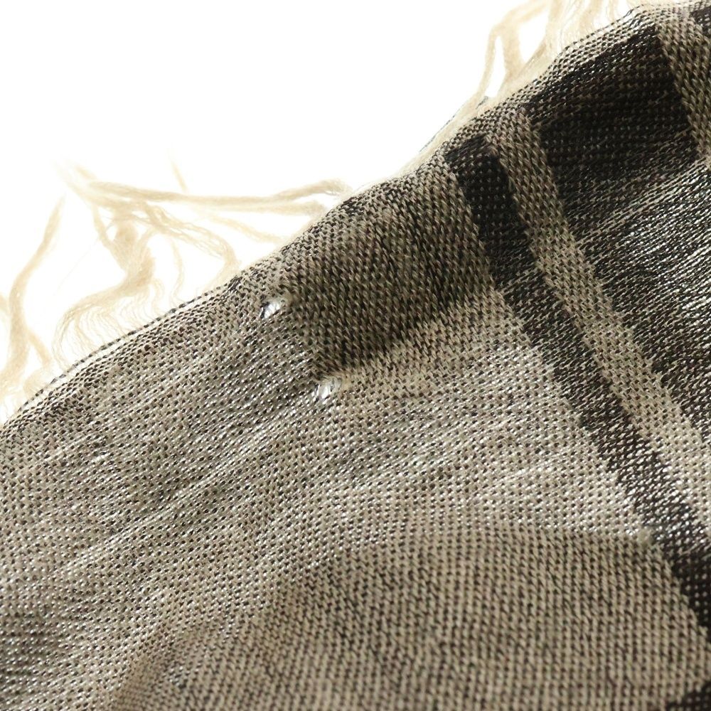  GUCCI グッチ ファー付きストール GG柄 マフラー ブラウン ブラック ウール×シルク その他 その他