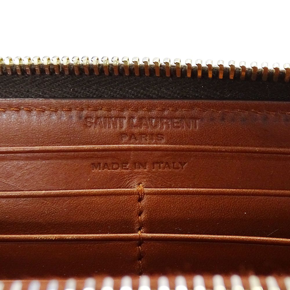 【美品】サンローラン 長財布 ラウンドファスナー シルバー ゴールドロゴ お値下げしました YVES SAINT LAURENT イヴ・サンローラン 長財布
