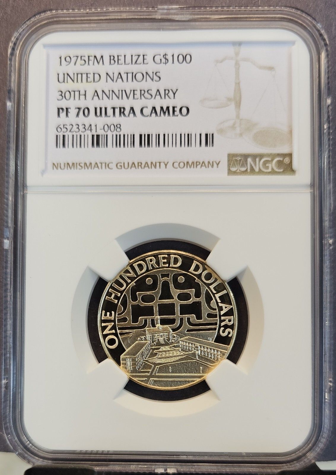 1975 BELIZE GOLD 100 DOLLARS UNITED NATIONS ANNIVERSARY NGC PF 70 ULTRA CAMEO