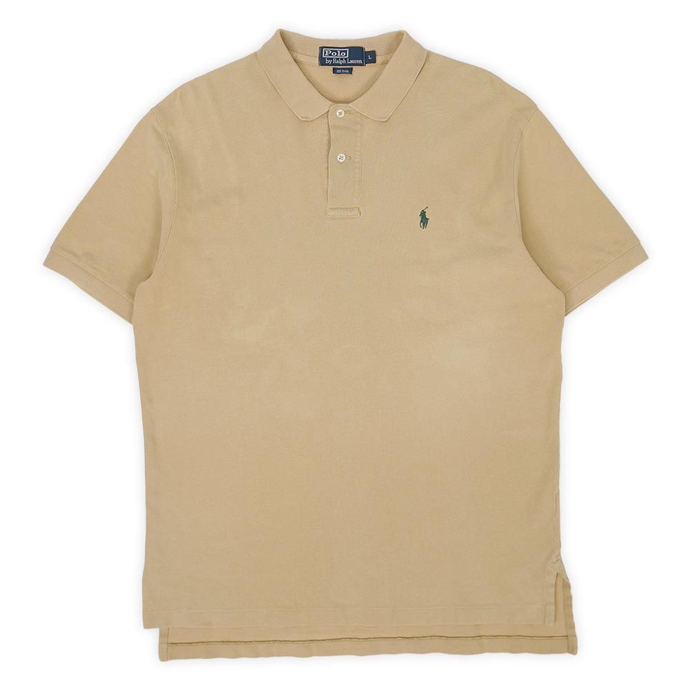 ポロラルフローレン POLO RALPH LAUREN 90s 90年代 鹿の子 定番 ワンポイント ロゴ 刺繍 USA ヴィンテージ ビンテージ VINTAGE アメリカ 古着 メンズ ポロシャツ ベージュ XL【中古】