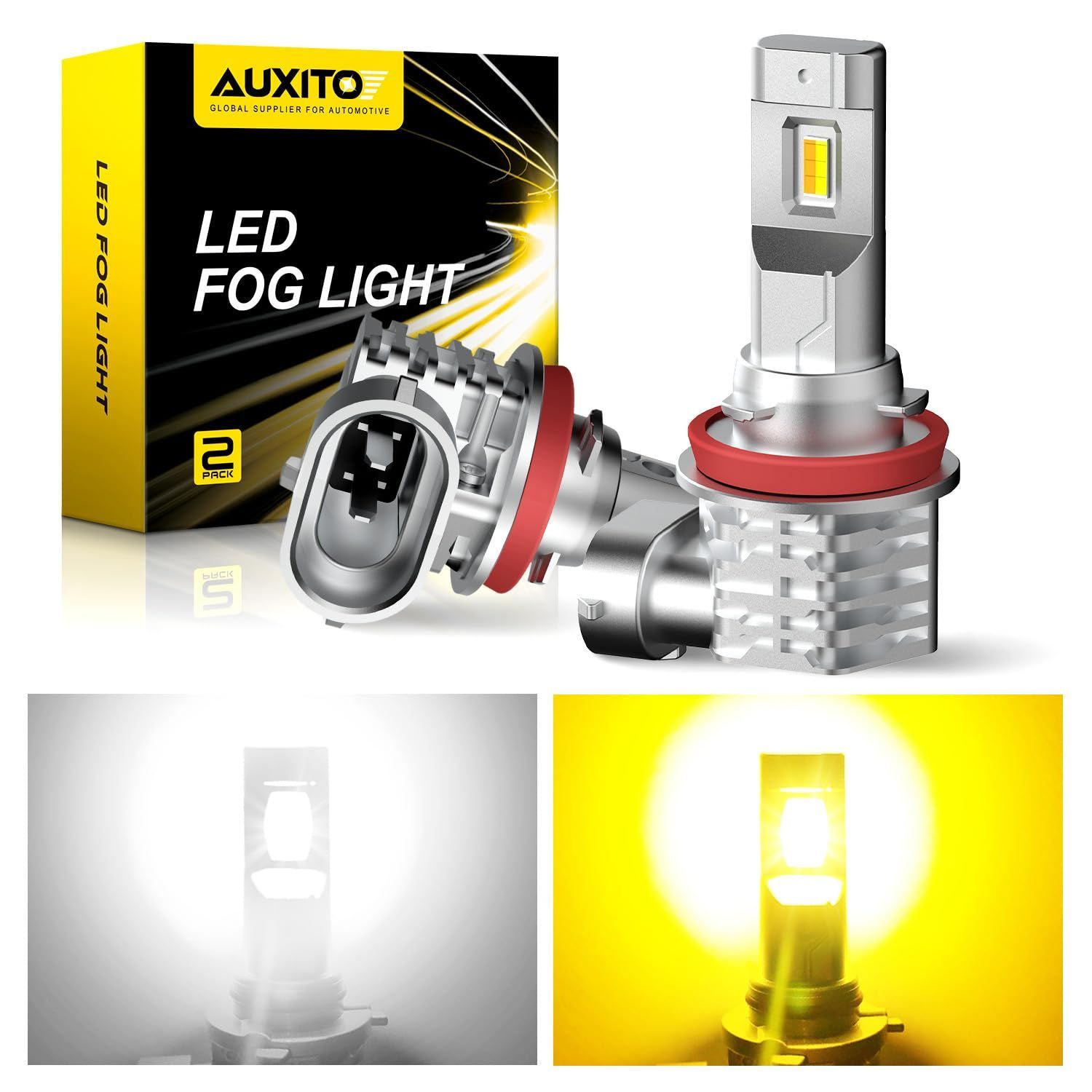 AUXITO H8 H11 H16 H9 LED フォグランプ 2色切り替えledフォグライト ホワイト/イエロー 車検対応 メモリー機能u0026リセット機能 搭載 IP68防水 キャンセラー内蔵 無極性12V 2個1セット