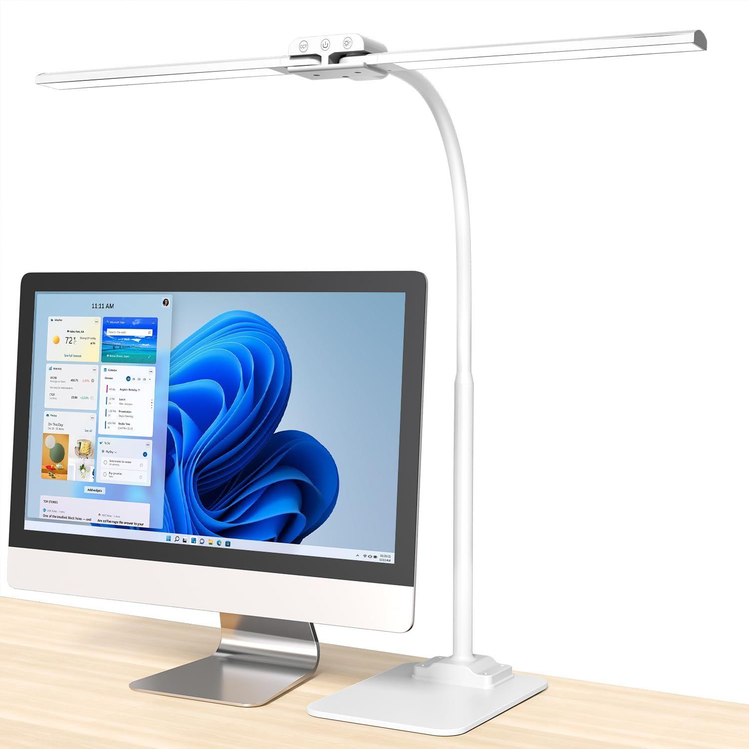 Color ホワイト デスクライト LED電気スタンド 卓上ライト 12Wダブル光源のスタンドライト 安定感あるスタンド式 - KableRika 4色温度 4段階調光 明るい高輝度 30分のタイマー 自動消灯 タッチパネル フレキシブルアーム おしゃれ r