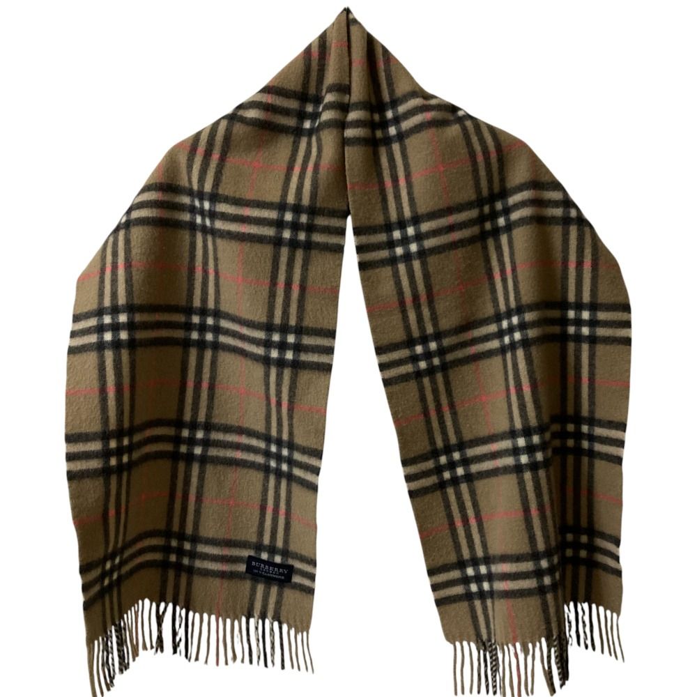 美品 BURBERRY バーバリー ノバチェック カシミヤ100％ フリンジ