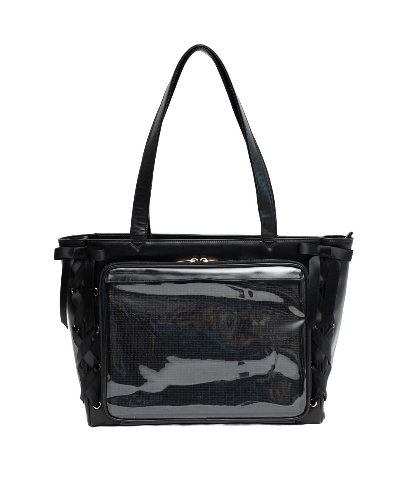 F_タイプB NEWデザイン ブラック ウィゴー 痛バッグ 痛バ Sサイズ レースアップ トートバッグ バッグ デコバッグ 鞄 A4 クリアバッグ クリア 推し活 推し活グッズ 推し活バッグ ライブ イベント 春 夏 秋 冬 プレゼント ギフト レデ