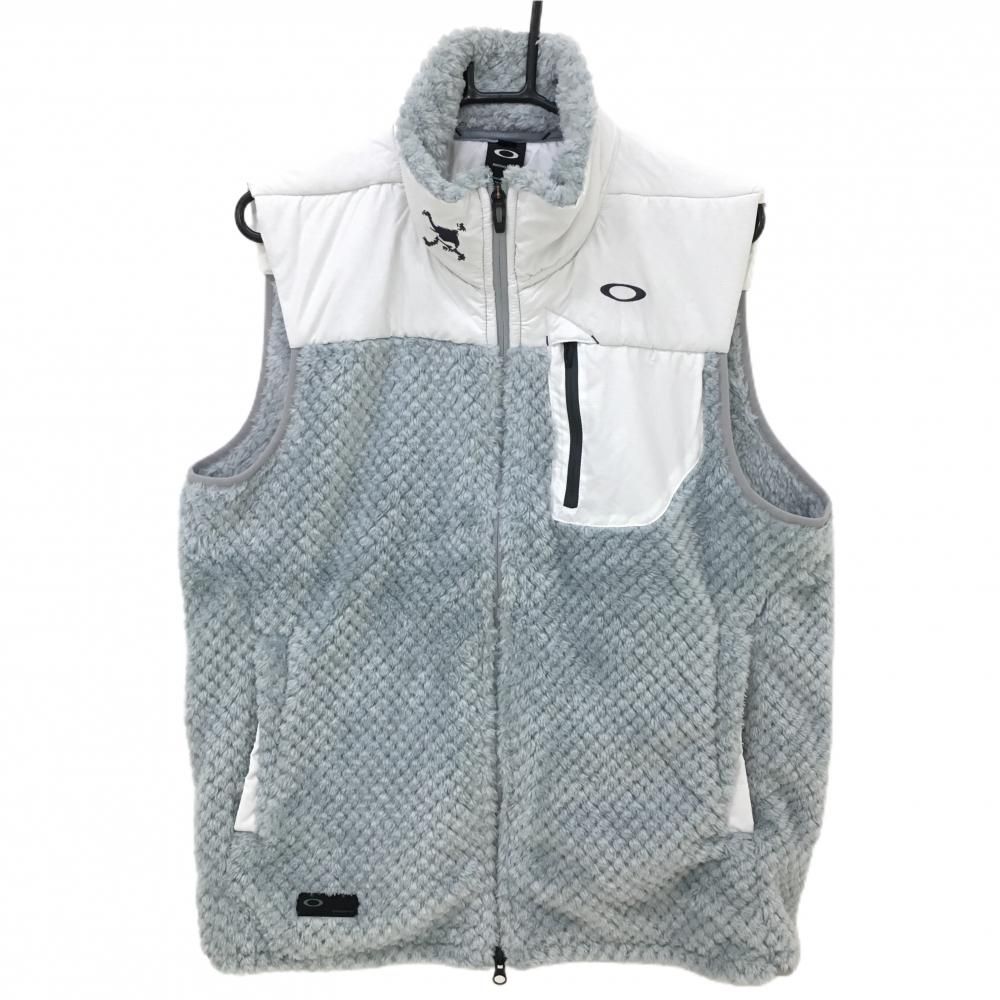 【超美品】オークリー ボア切替ベスト ライトグレー系×白 上部柄  メンズ XL ゴルフウェア Oakley