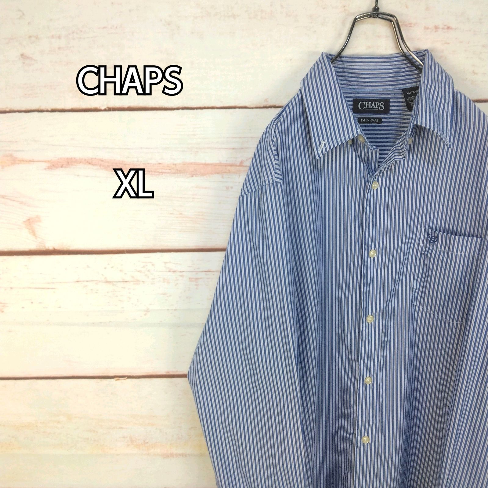 CHAPS チャップス　ストライプ　胸ポケット　刺繍ロゴ　襟付き　長袖　シャツ チャップス 半袖 ポロシャツ 刺繍ロゴ バイカラー 白黒 ストライプ