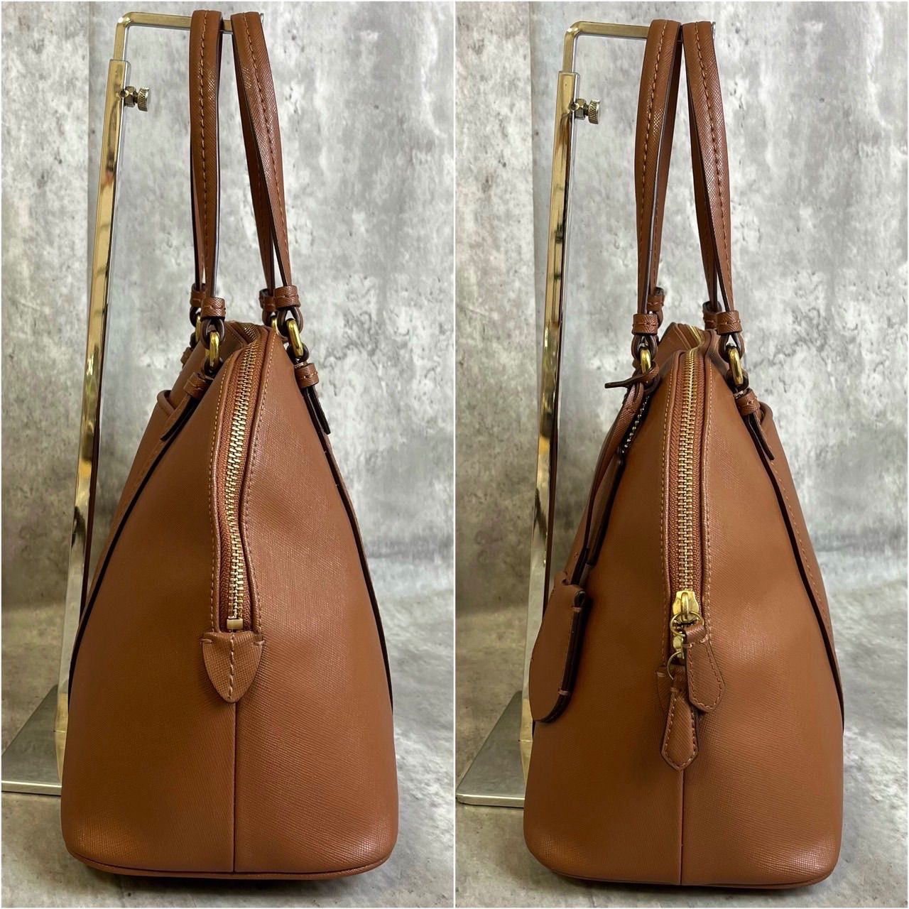 ✨良品✨ COACH コーチ 2way ショルダーバッグ トートバッグ ドーム型 ゴールド金具 ロゴ型押し チャーム クロスグレインレザー 肩掛け  レディース ブラウン 茶色 - メルカリ