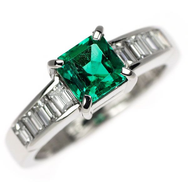 Pt900 コロンビア産 エメラルド ダイヤモンド リング 0.80ct D0.51ct  