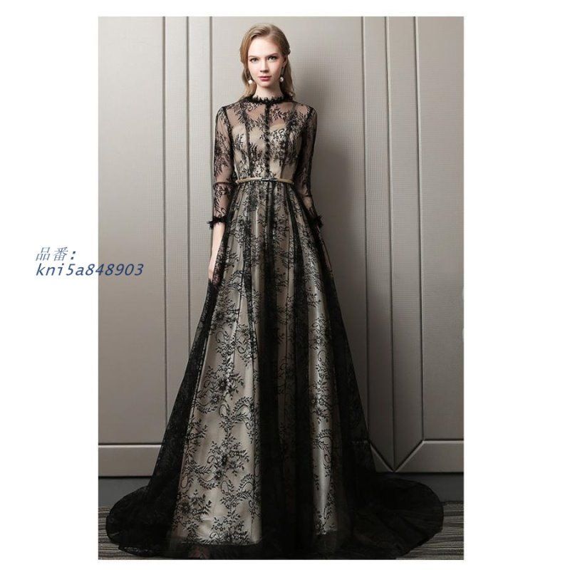 袖あり 立ち襟 トレーンドレス パーティードレス ナイトドレス ウエディングドレス 感 二次会 結婚式ワンピース ロングドレス 発表会 ステージ衣装 演奏会 kni5a848903