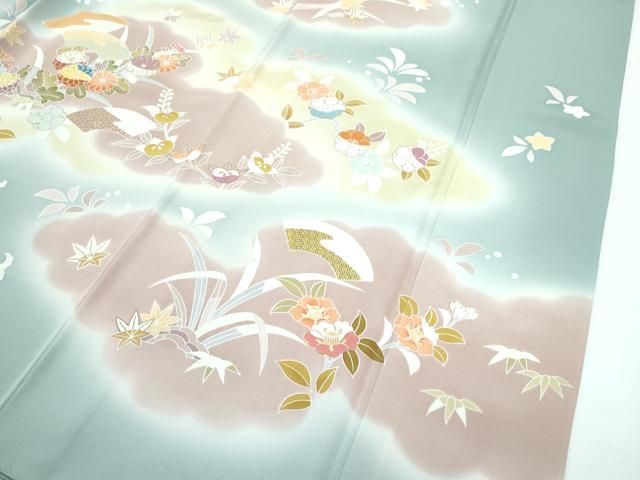 平和屋本店□極上 創業460年・千總 訪問着 駒刺繍 雲取り草花文 暈し