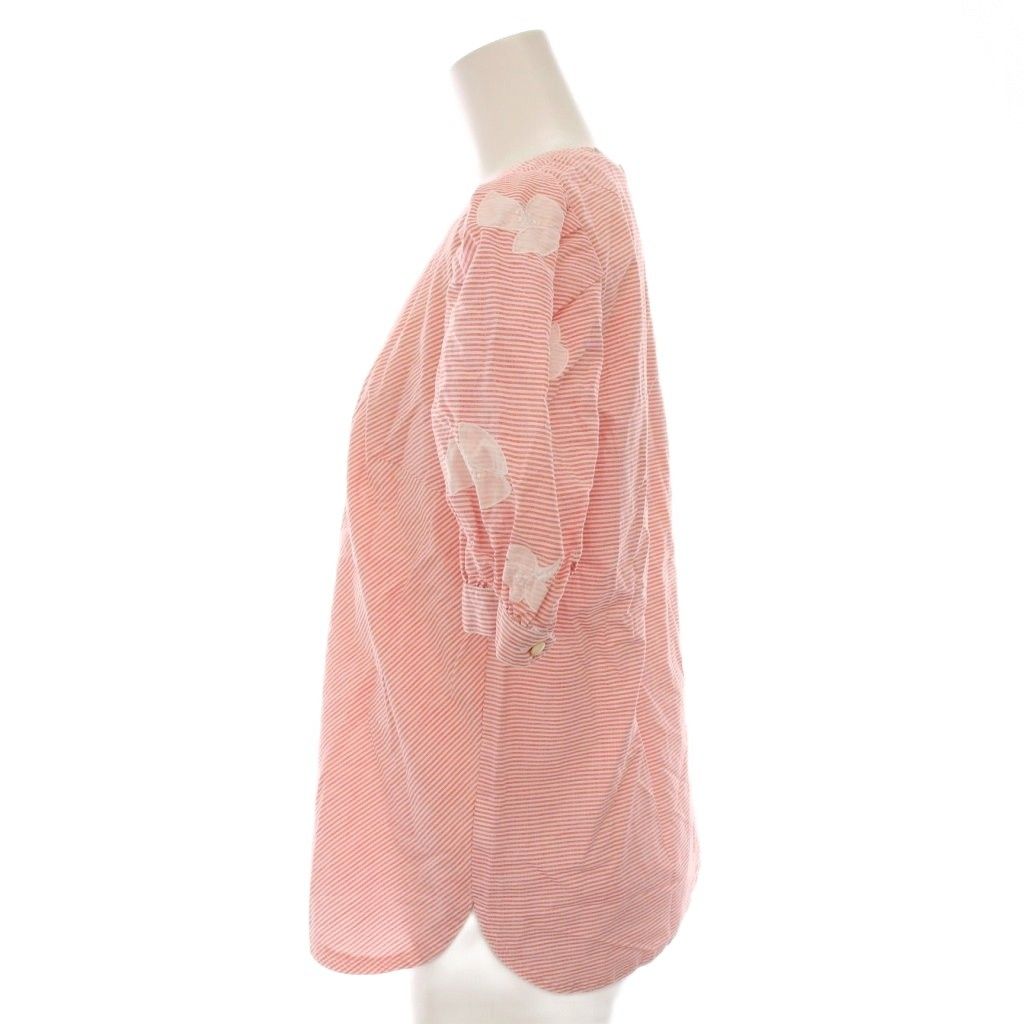 レリアン Leilian シャツ ブラウス 半袖 ストライプ 9 ピンク 赤