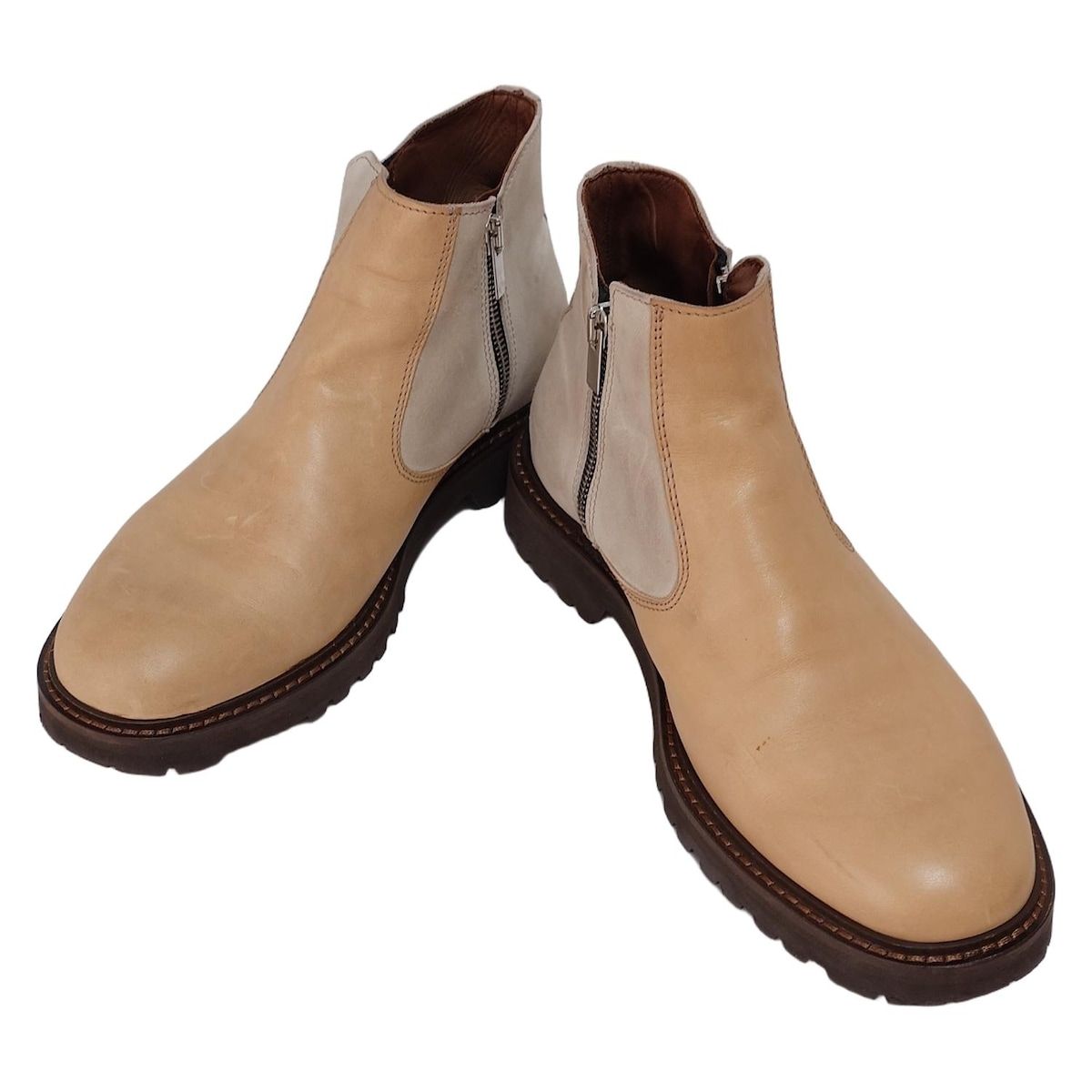 eleventy イレブンティ ショートブーツ レディース - ベージュ×グレーベージュ レザー