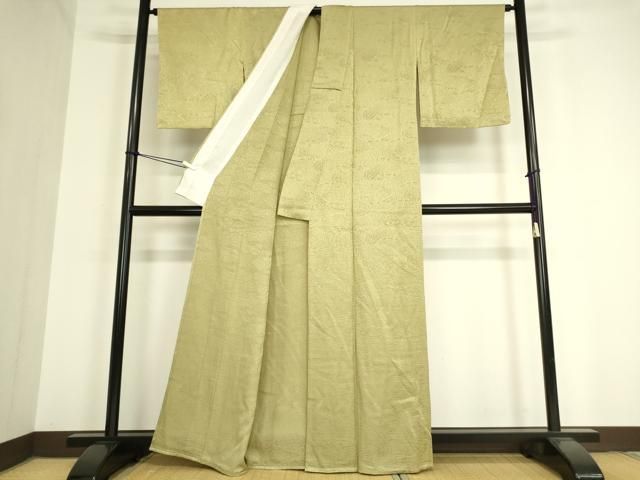 平和屋着物▽上質な色無地　単衣　籬地紋　抹茶色　正絹　逸品　未使用　DAAV5413az 平和屋着物▽上質な色無地 単衣 籬地紋 抹茶色 正絹 逸品 未使用