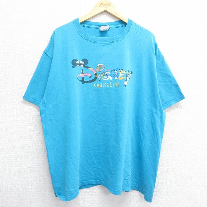 XL/古着 半袖 ビンテージ Tシャツ メンズ 00s ディズニー クルーズライン 大きいサイズ コットン クルーネック 水色 23jun23 中古