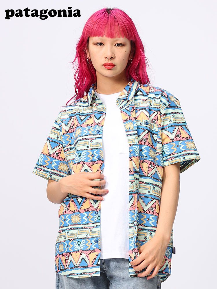 Patagonia (パタゴニア) 総柄プリント ポケット 半袖 シャツ 56291D12 グリーン