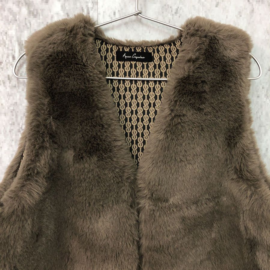 アンコキーヌリアルファーフードベスト ANNE COQUINE ブラウンファー ベスト アンコキーヌリアルファーフード