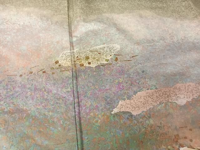 平和屋着物○訪問着 作家物 紬地 マーブル染め 箔散らし 墨流し 金彩