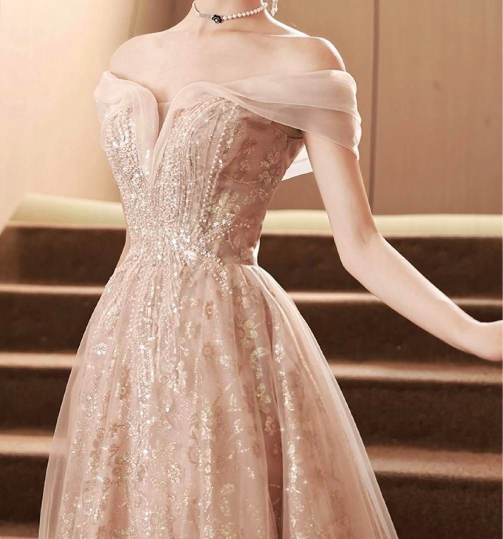 レディースファッション 花柄にオシャレなデザインが煌びやかなオフショルロングドレス