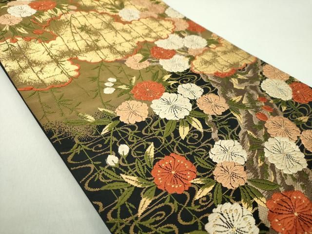 平和屋着物○西陣の名門 加納幸謹製 六通柄袋帯 唐織 能花譜 金糸 正絹  