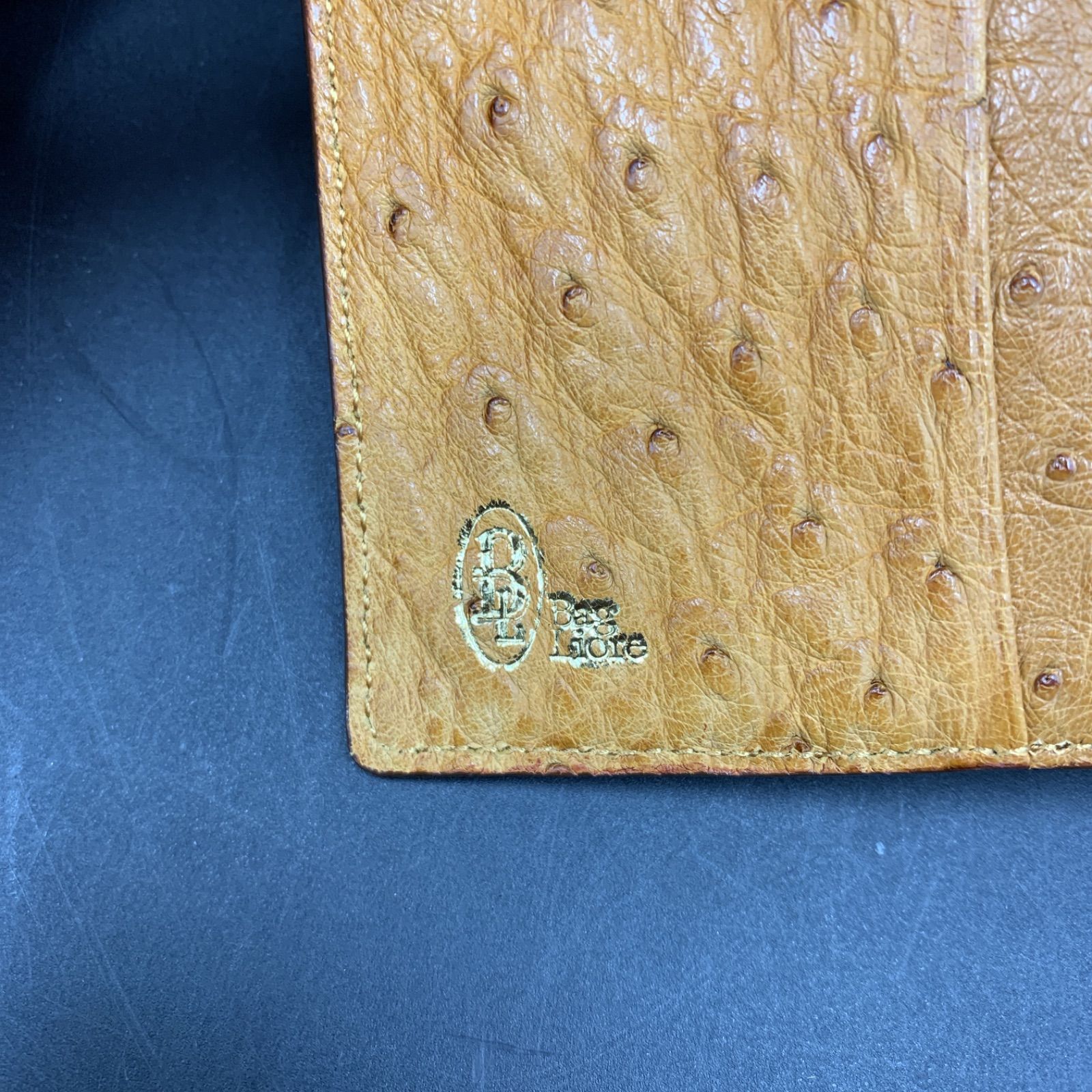 65 良品 Bag Liore バグリオ オーストリッチ ダチョウ革 本革 二つ折り 