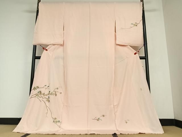 平和屋着物●訪問着　芳繍　枝花に休み鳥　仮絵羽　正絹　逸品　未使用　AABC0181zg 平和屋着物○訪問着 芳繍 枝花に休み鳥 仮絵羽 正絹 逸品 未使用