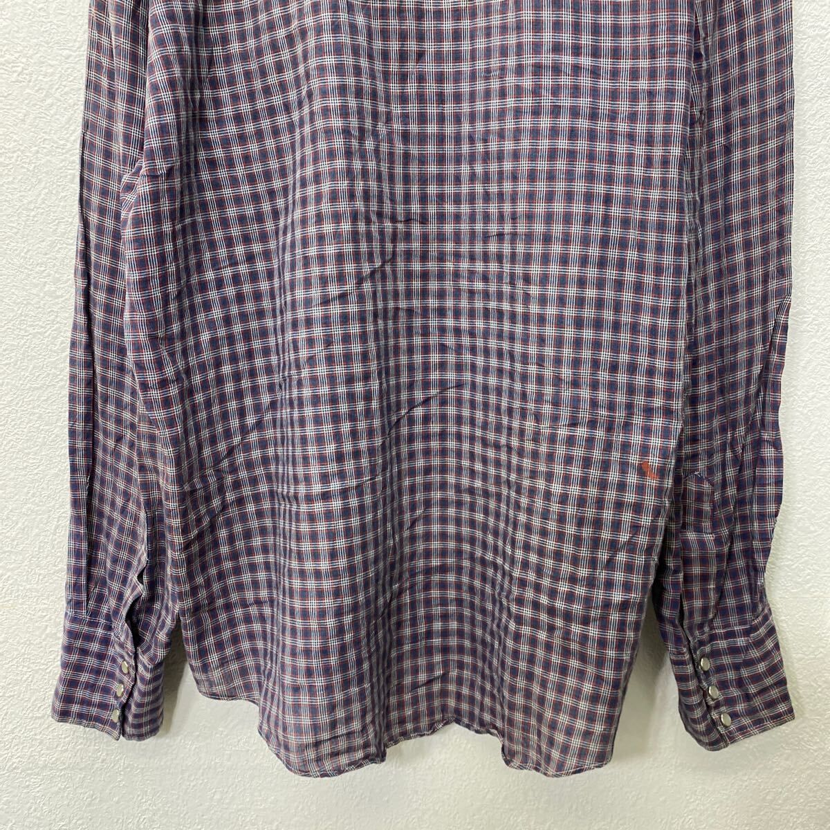 長袖シャツ　チェックシャツ　ウエスタン風　スエード　スナップボタン　古着 WESTERN Stylewise 長袖 チェック ウエスタンシャツ L ネイビー