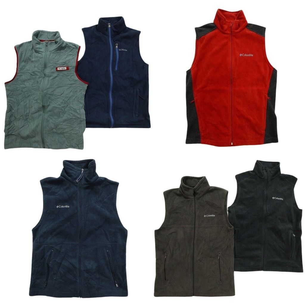 古着卸 コロンビア フリース ベスト 6枚セット メンズ S PFG フルジップ ジップポケット ブラック 古着 NC2697