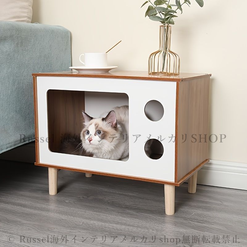キャットハウス 猫 無垢材 ねこ ベッド ネコ ペット 家 インテリア ユニークデザイン おしゃれ インテリア かわいい 4-7