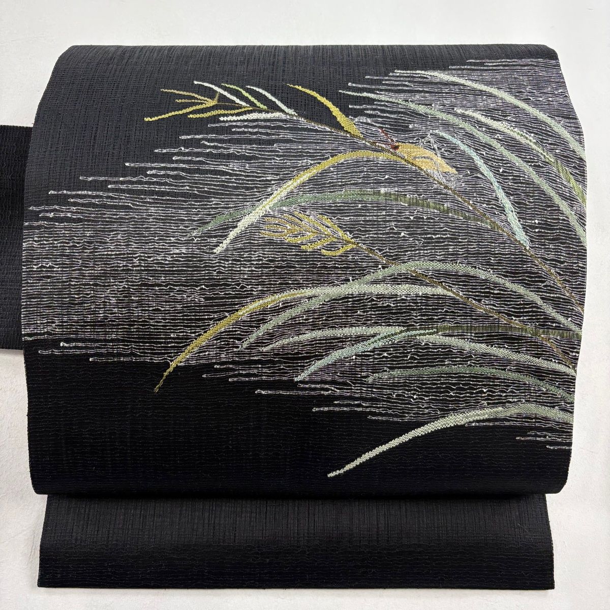 名古屋帯 名品 夏帯 葉 昆虫 黒 正絹
