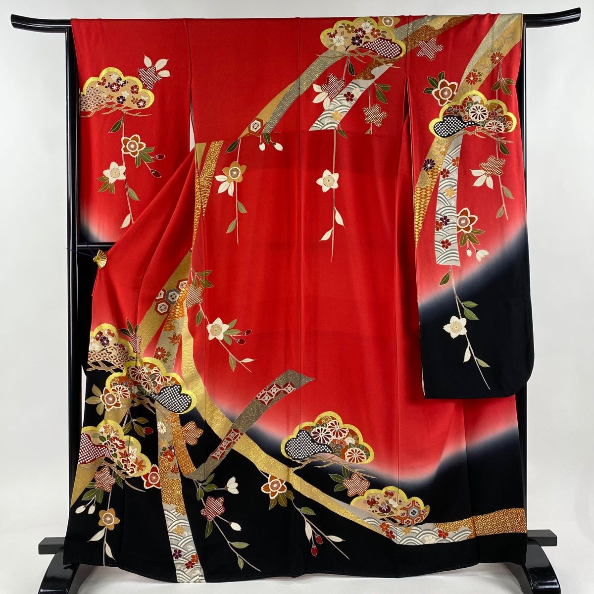 振袖 身丈165cm 裄丈65cm M 袷 笠松 熨斗 金糸 金彩 赤 正絹 秀品