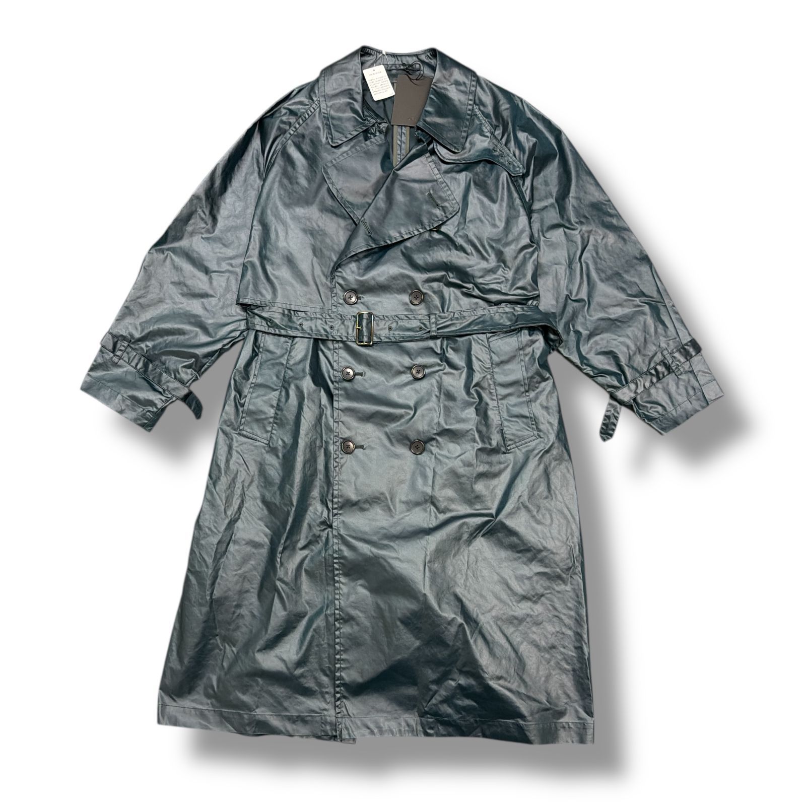 参考上代90200円 YOKE 24AW LEATHER-LIKE TRENCH COAT レザーライクトレンチコート ヨーク YK24FW0760C ディープグリーン 2 99240A5