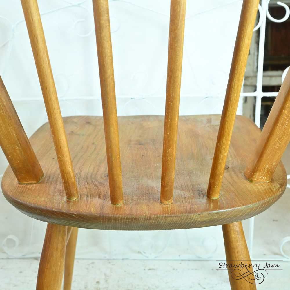 L3705-243-2 英国ヴィンテージ ERCOL フープバックチェア 4本 アーコールのフープバックチェア（4本・カスタード色・ハの字脚