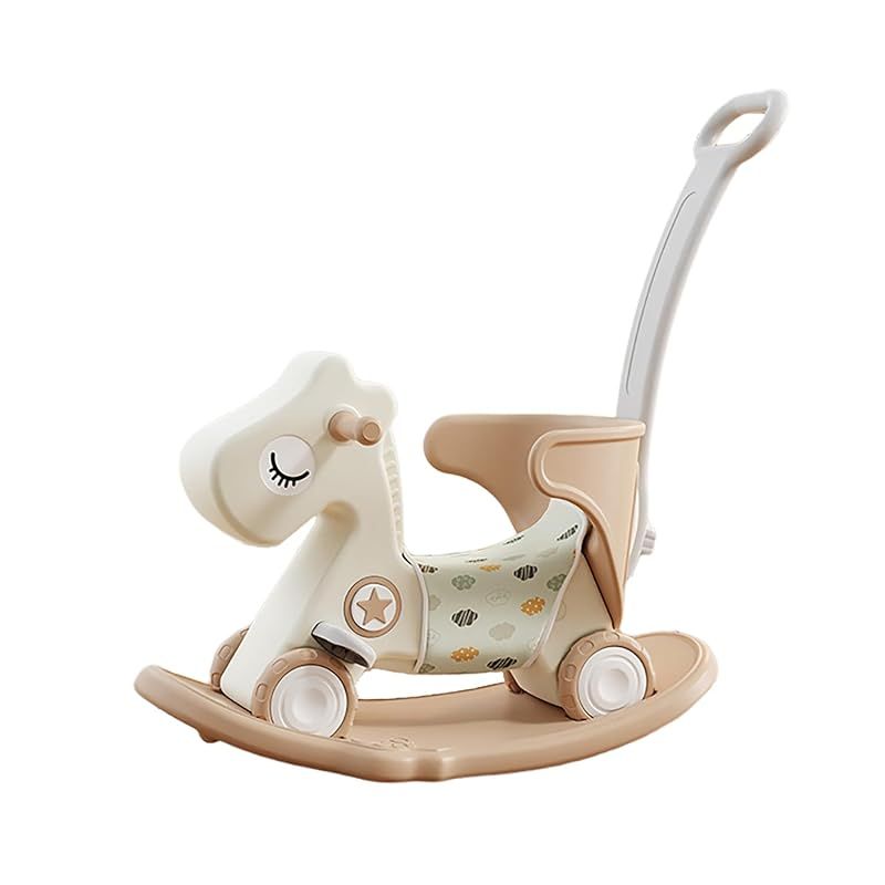 Gorocking 夢の木馬 1-5歳子ども 乗り物おもちゃ 足蹴り車兼用 押し手付き 3in1 薄茶