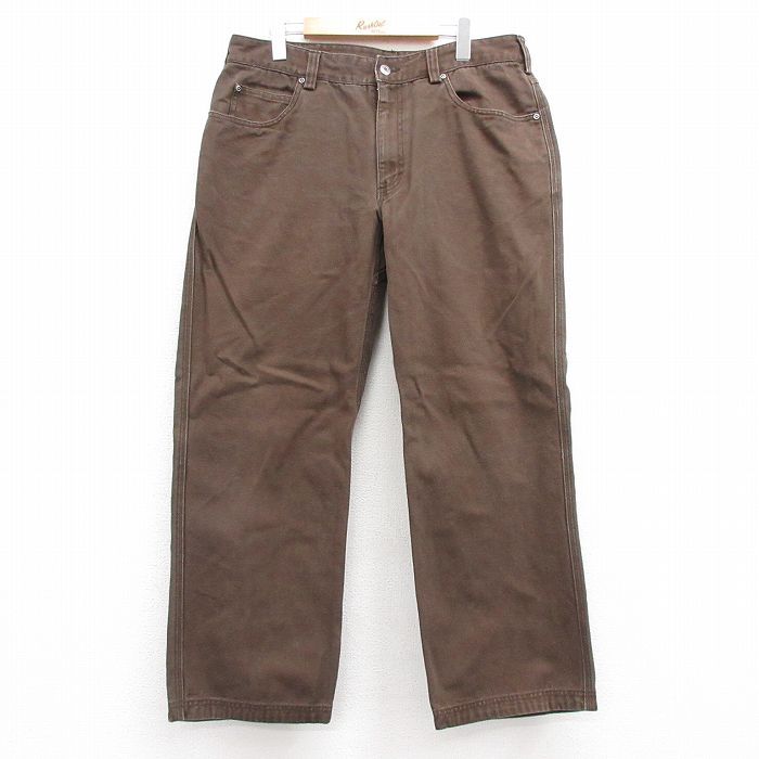 W36/古着 パンツ メンズ ダック地 コットン 茶 ブラウン 24sep14 中古 ボトムス ロング