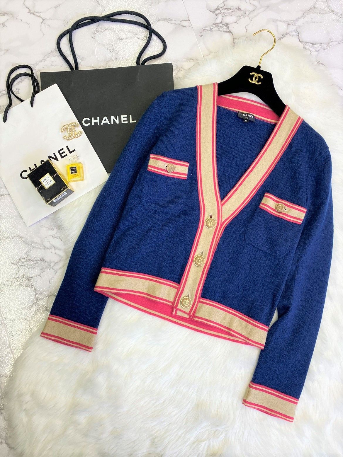 極美品♡CHANEL♡シャネル カシミヤ バイカラー カーディガン 