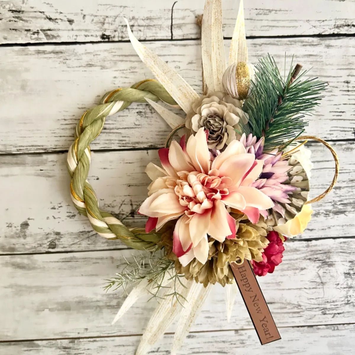 ◇2024年◇しめ縄リース◇ダリア◇ネイビーカラー◇Lサイズ◇お正月