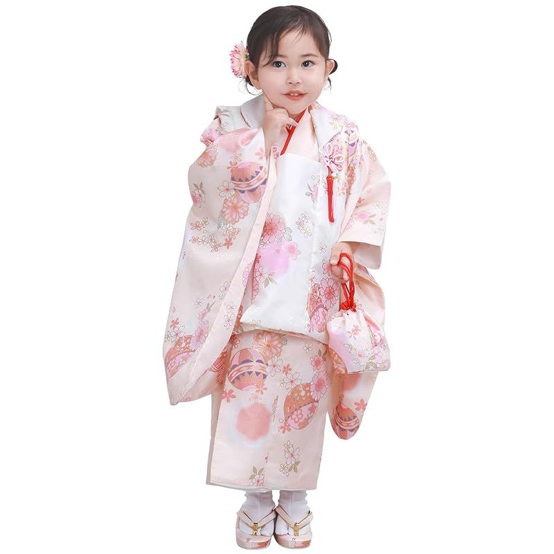 KYOETSU キョウエツ 七五三 3歳 女の子 着物 セット 被布 小物 フルセット 754 くすみ B 7.霞橙の鞠幻想 0