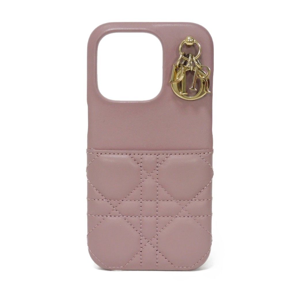 Dior ディオール LADY DIOR iPhone 14 PRO ケース ロゴチャーム ステッチ ラムスキン カナージュ ピオニーピンク スマホケース S0988ONMJ_M81P