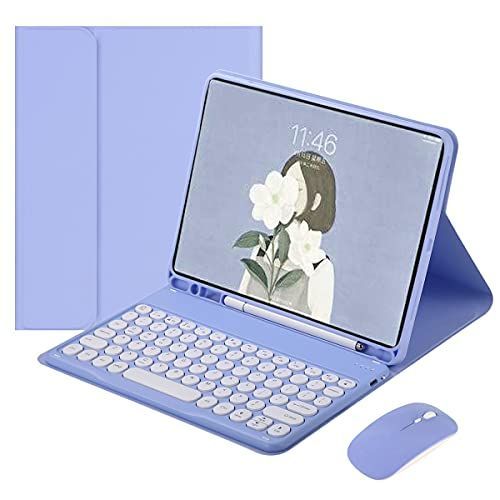 iPad6/iPad5/Air/Air2/Pro9.7_紫 iPad 6 iPad 5 キーボードケース マウス付き 可愛い iPad Air Air2 iPad Pro9.7 Bluetooth キーボード 丸型キー 2色配色 カラーキーボード ケース カバ