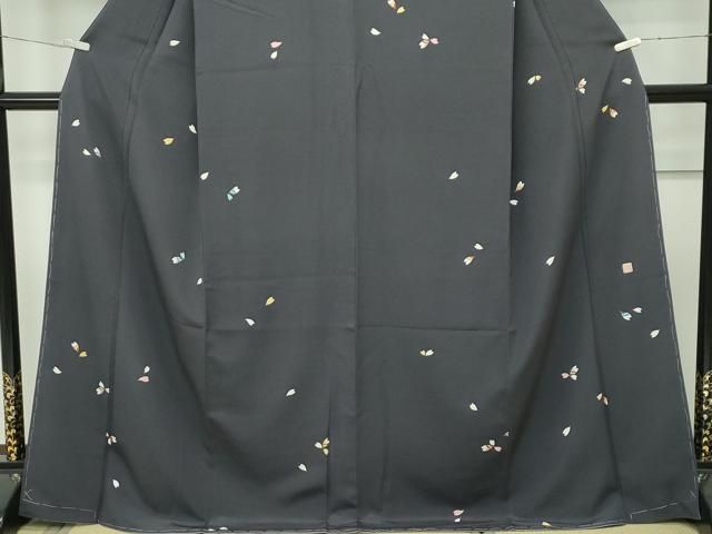 平和屋本店□極上 友禅作家 茂野大生 小紋 舞花文 黒橡色地 逸品 未