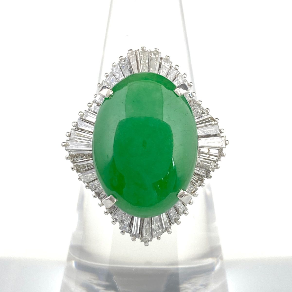 翡翠 デザインリング プラチナ 指輪 メレダイヤ リング 15号 Pt900  